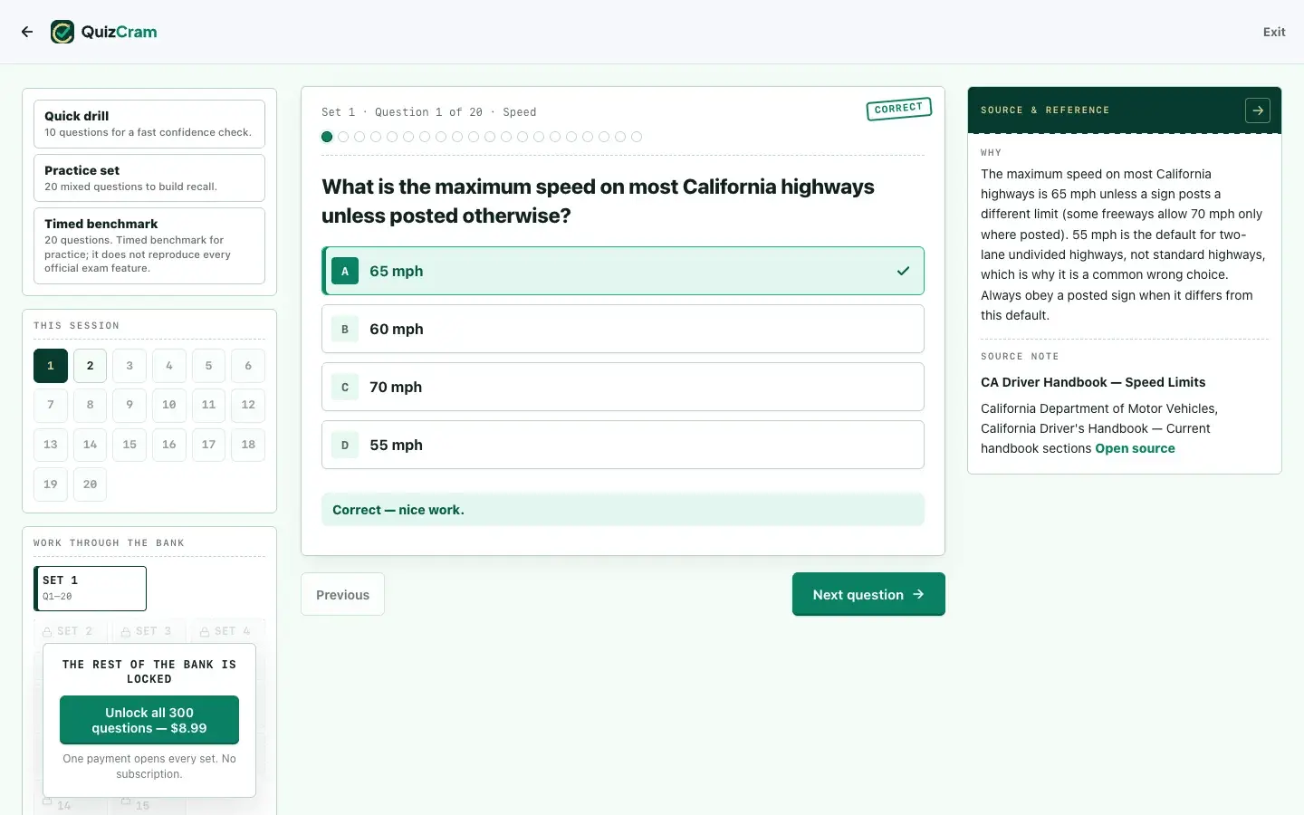 California DMV Permit quiz on a laptop screen