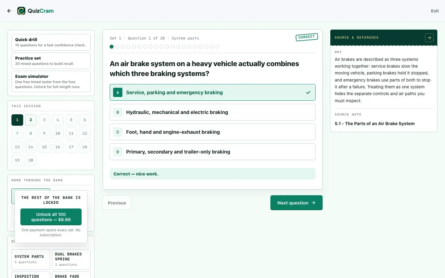 CDL Air Brakes Endorsement quiz on a laptop screen