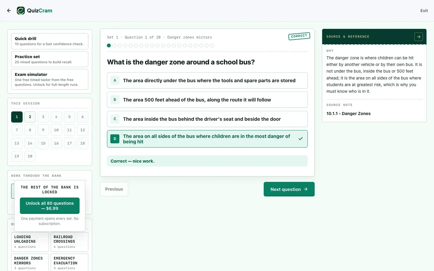 CDL School Bus Endorsement quiz on a laptop screen