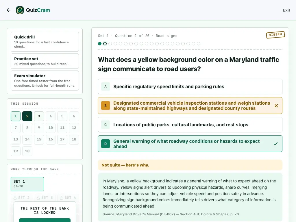 Maryland MVA Permit quiz on a tablet screen