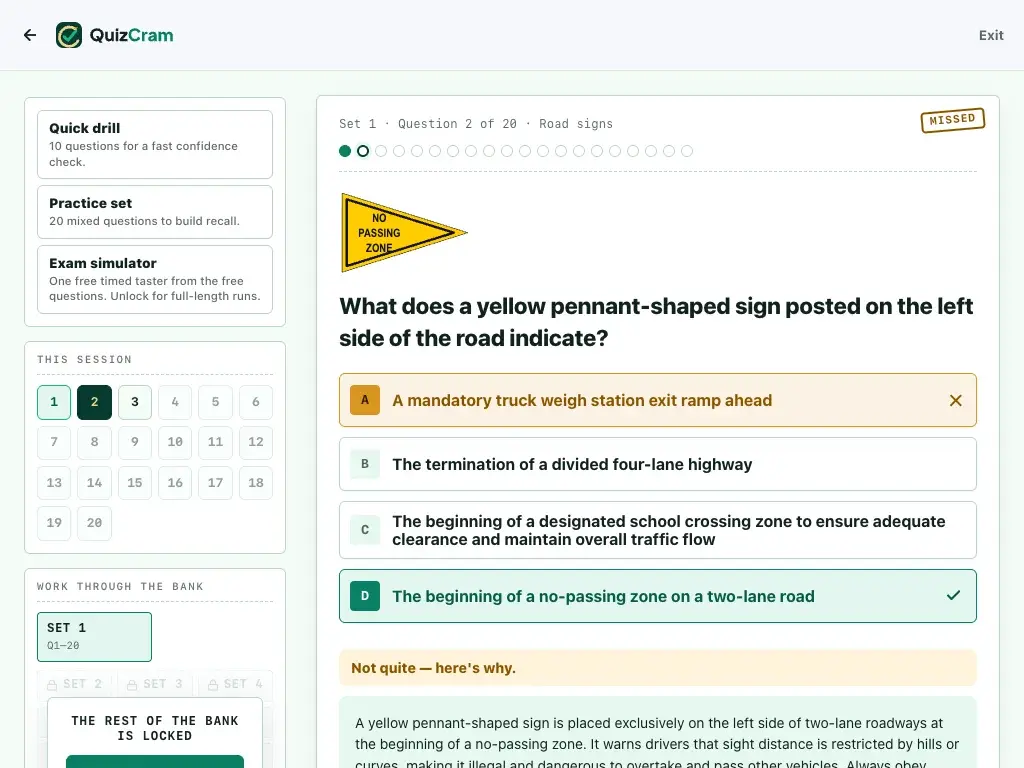 Michigan Driver License quiz on a tablet screen