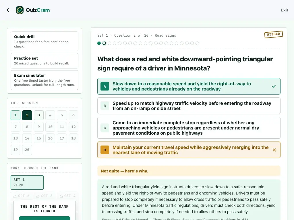 Minnesota DVS Permit quiz on a tablet screen
