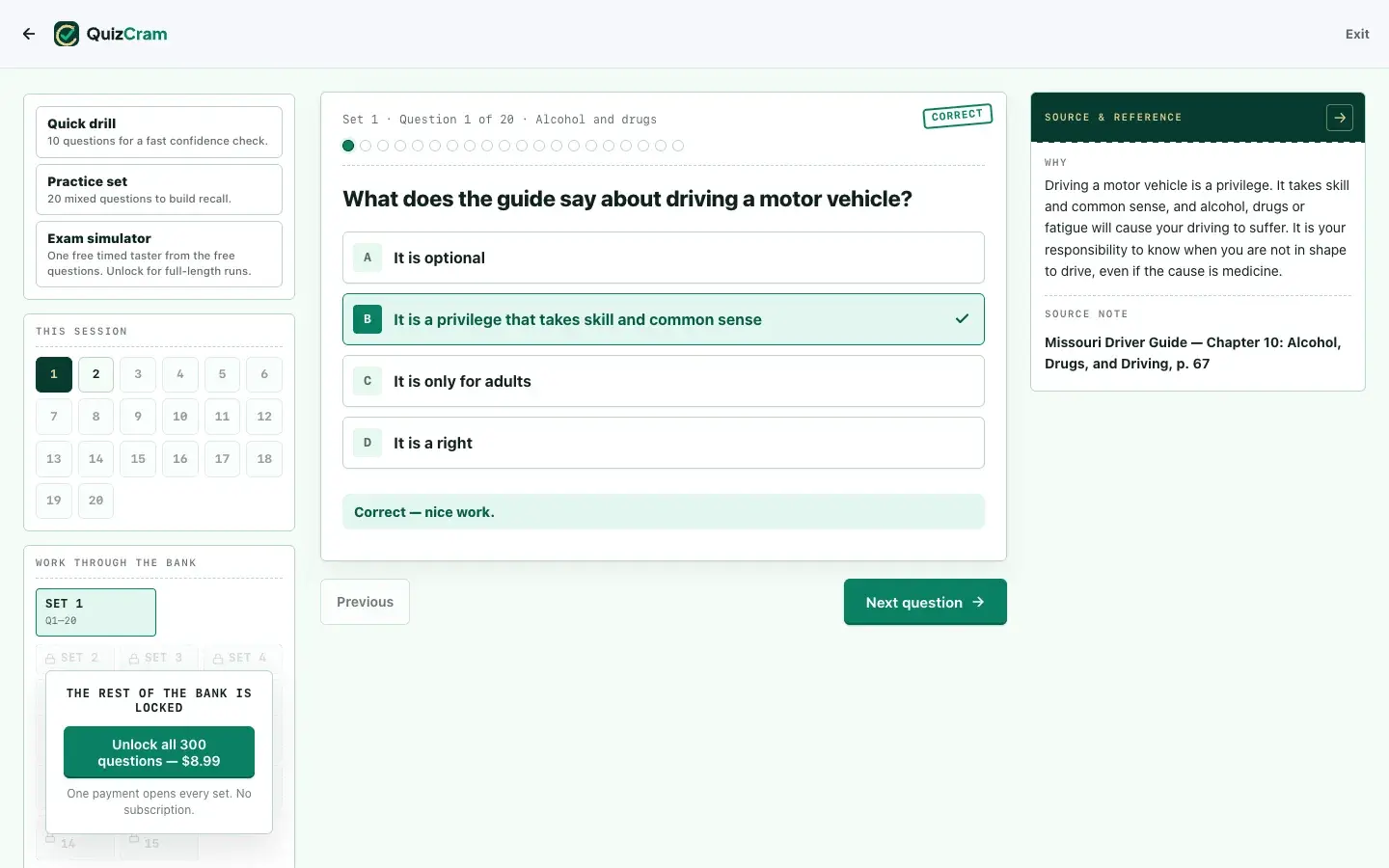 Missouri DOR Permit quiz on a laptop screen
