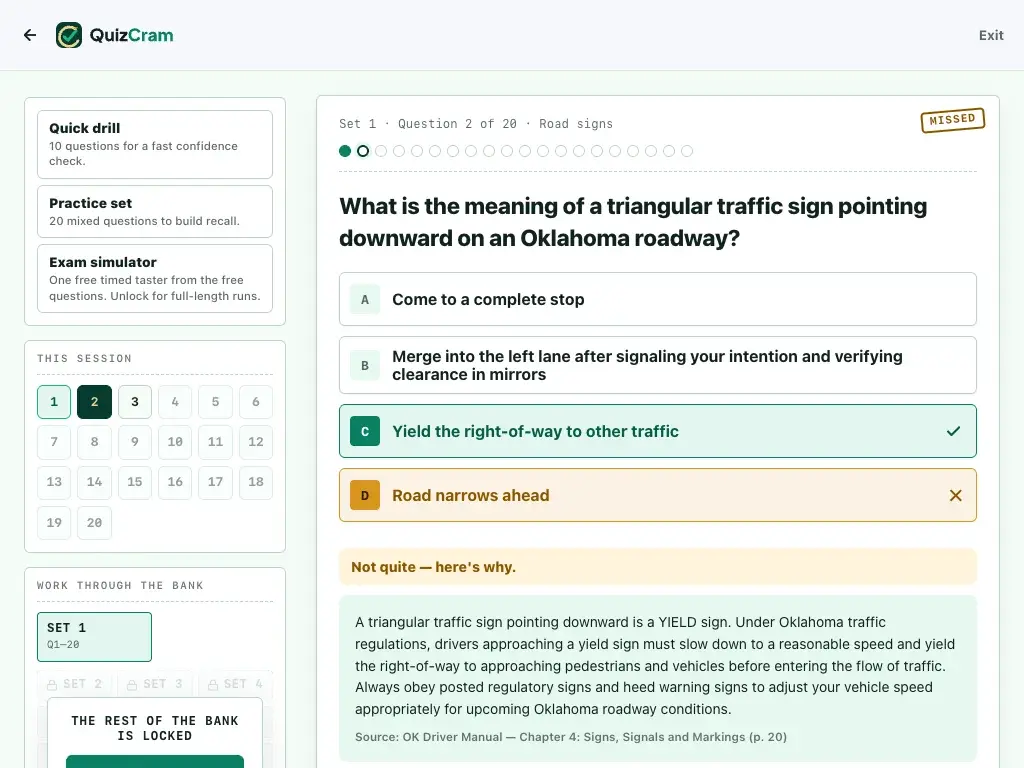 Oklahoma Driver License quiz on a tablet screen