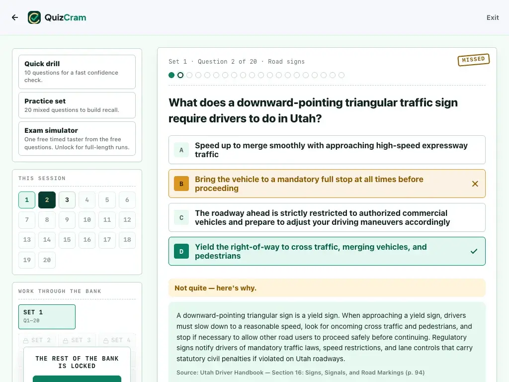 Utah Driver License quiz on a tablet screen
