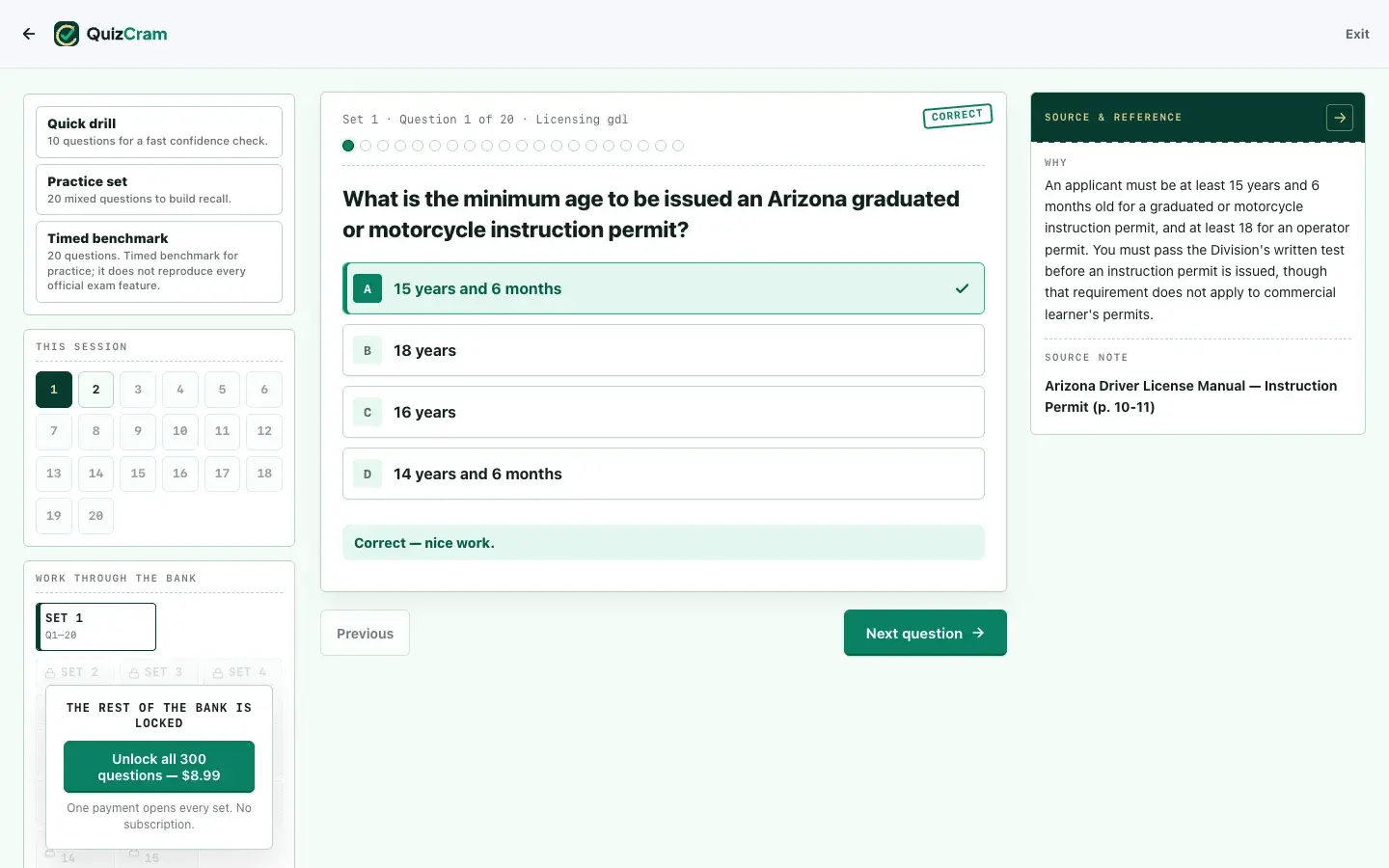 Arizona MVD Permit quiz on a laptop screen
