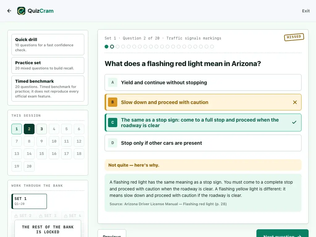 Arizona MVD Permit quiz on a tablet screen