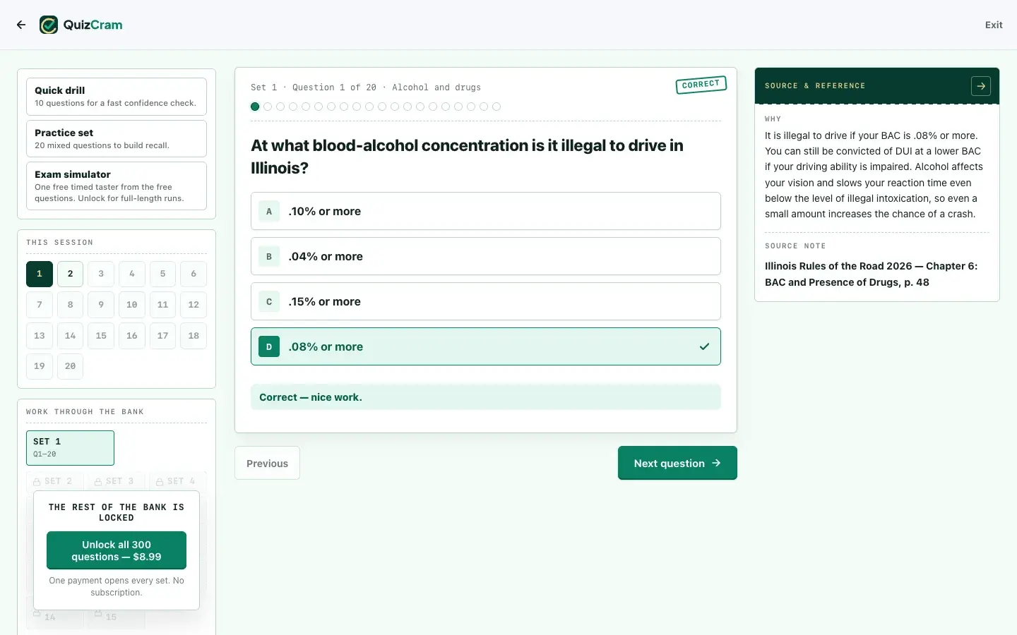 Illinois SOS Permit quiz on a laptop screen
