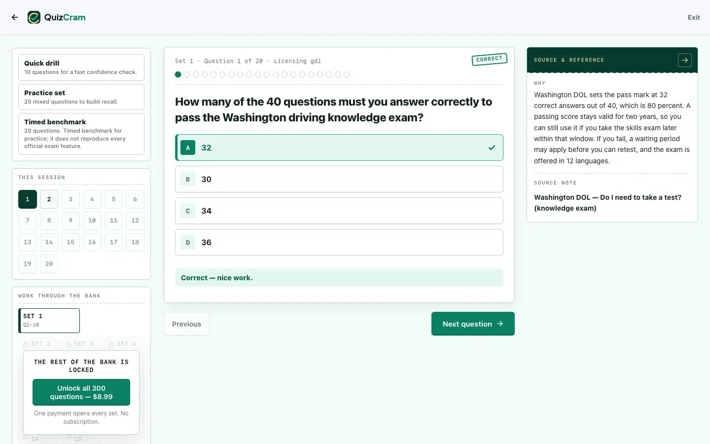 Washington DOL Permit quiz on a laptop screen